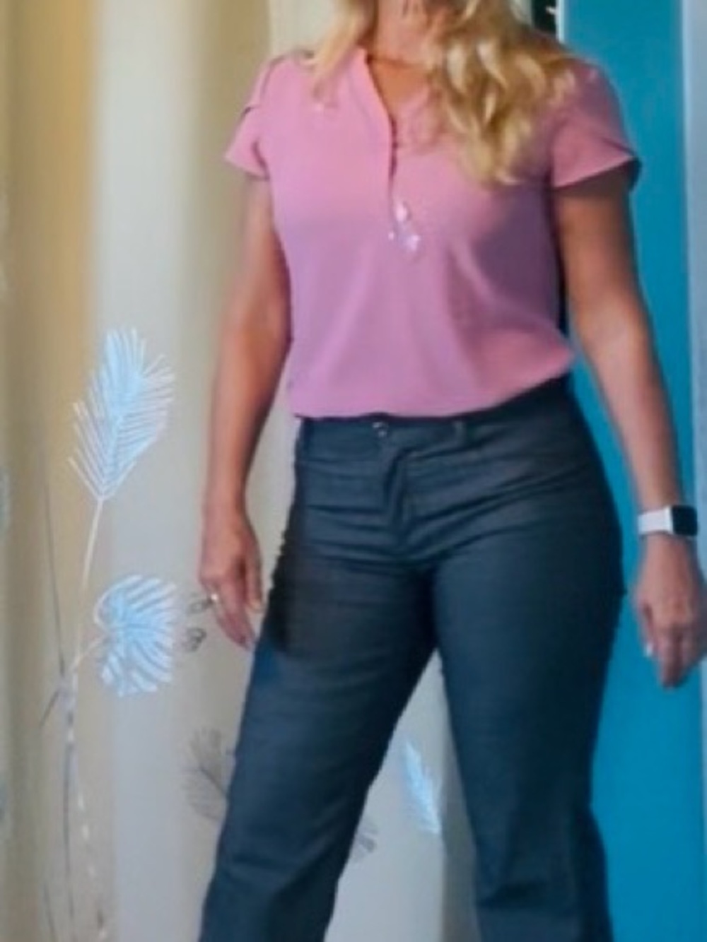Women's Short Sleeve V-Neck Blouse With Flutter Sleeves- Mauve Pink - Picture 5 of 6
